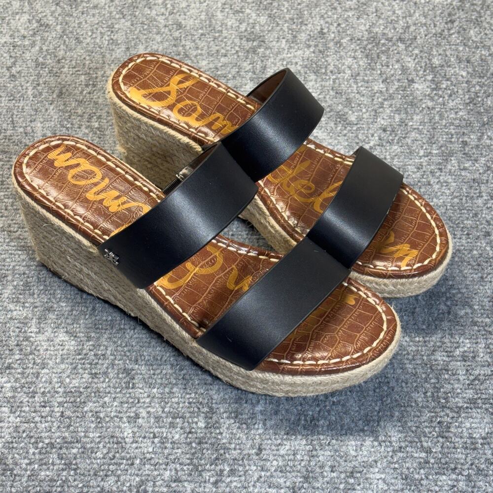 Sam Edelman Espadrille Wedge Slide Sandals Black Leather Womens 8M